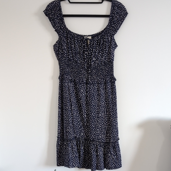 Japna Dresses & Skirts - Japna Midnight Blue and White Polka Dot Midi Dress